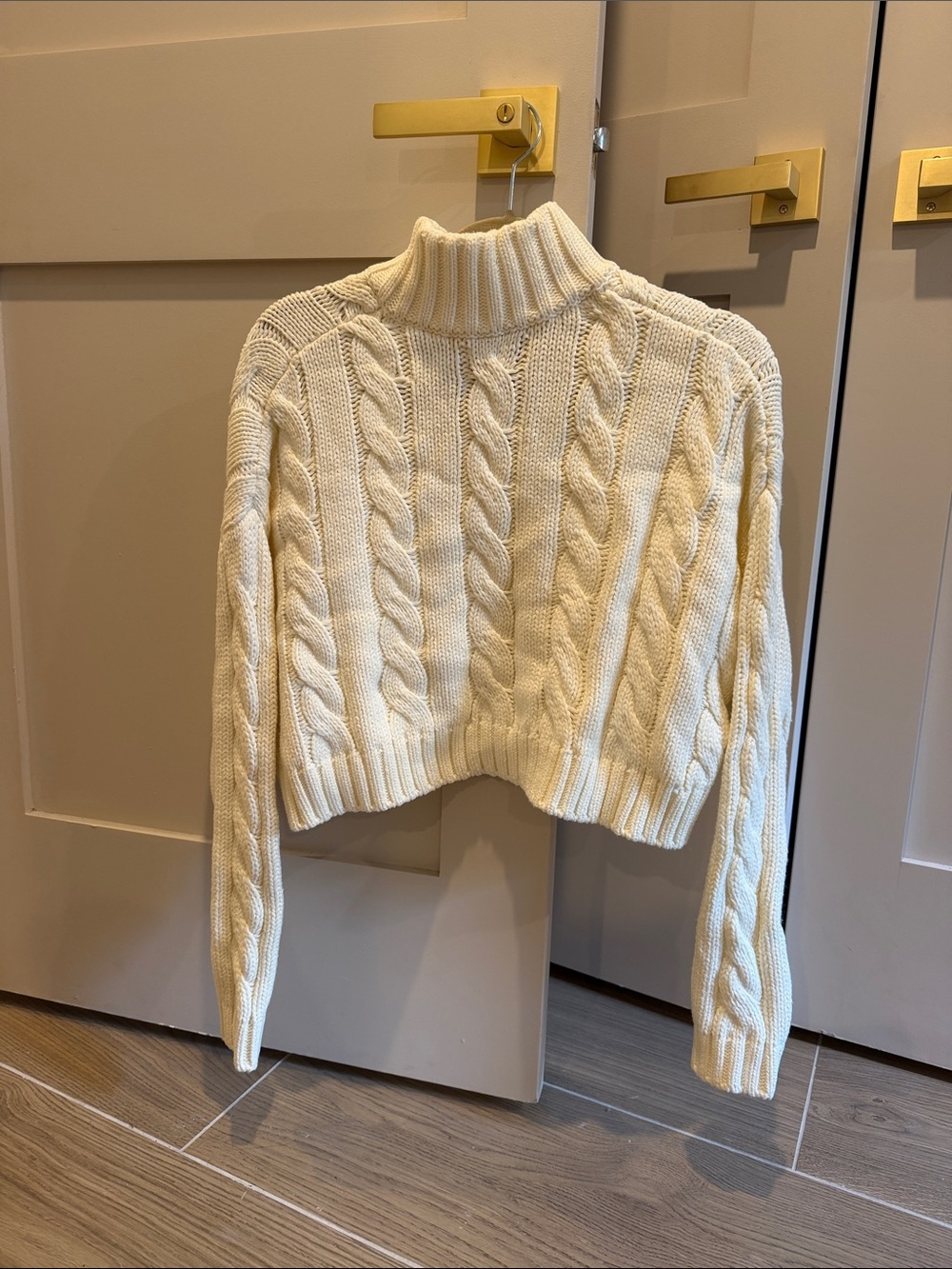 STAUD Cream Cable-Knit Half-Zip Cropped Sweater - Picture 2 of 7